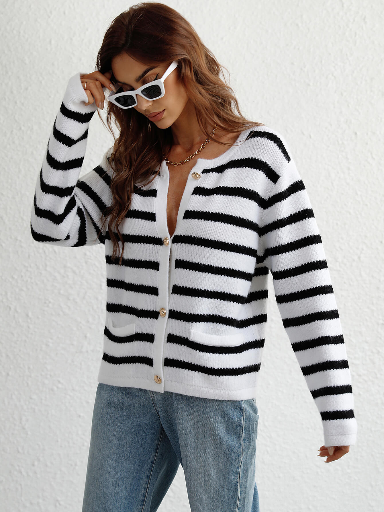 Striped Button Front Cardigan - Shah S. Sahota