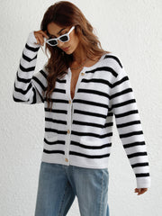 Striped Button Front Cardigan - Shah S. Sahota