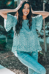 Floral Flare Sleeve Ruffle Hem Top - Shah S. Sahota