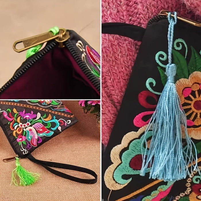 Women's Embroidered Wallet, Niche Vintage Zip Clutch, Large Capacity Coin Purse, Women's Phone Case - Shah S. Sahota