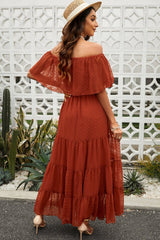 Swiss Dot Off-Shoulder Tiered Maxi Dress - Shah S. Sahota