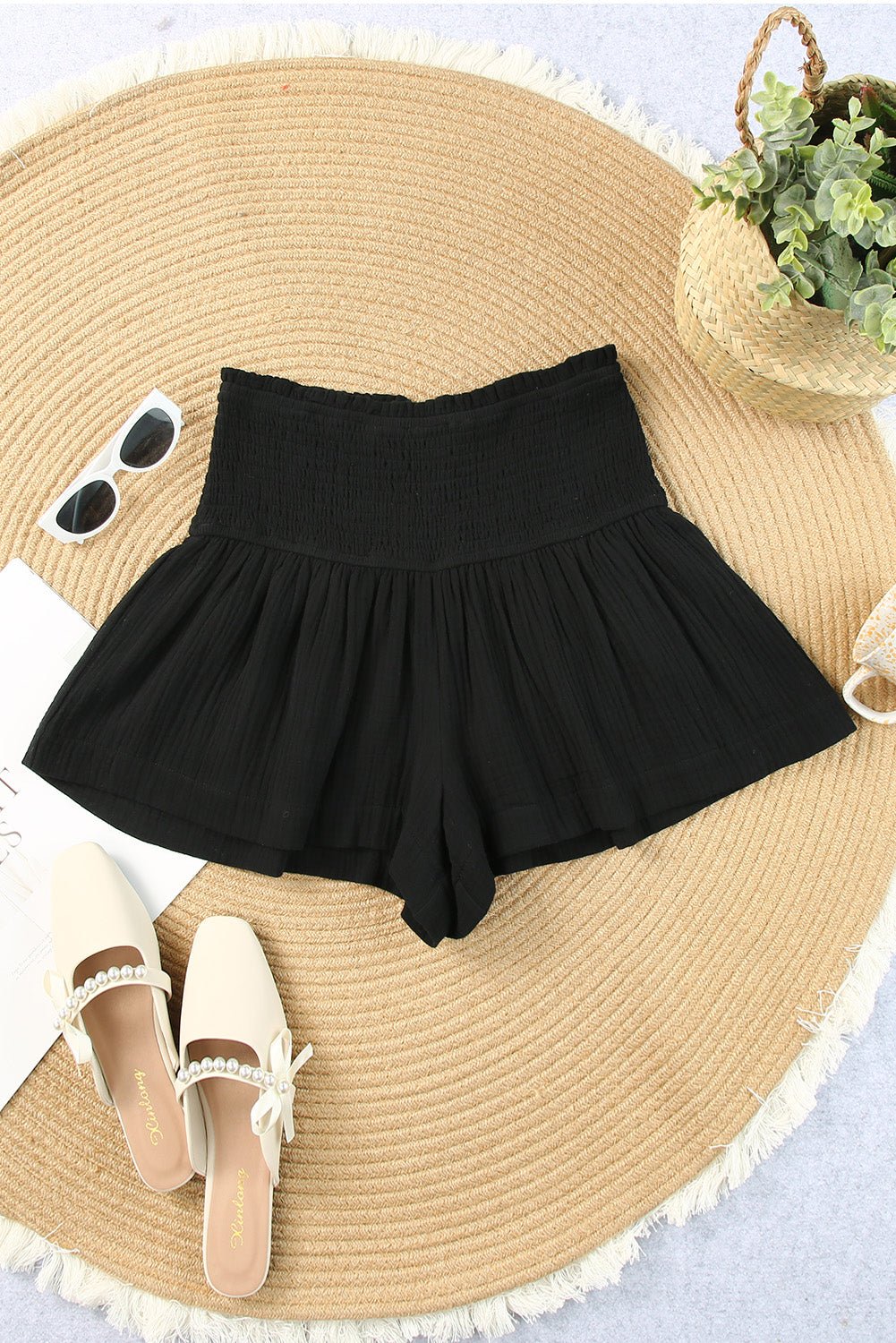 Smocked Waist Culotte Shorts - Shah S. Sahota