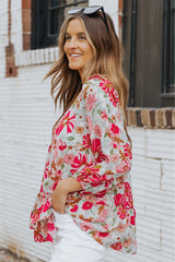 Floral V-Neck Tiered Babydoll Blouse - Shah S. Sahota