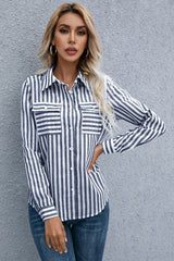 Striped Flap Pocket Button Down Shirt - Shah S. Sahota