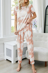 Tie-Dye Round Neck Short Sleeve Top and Pants Lounge Set - Shah S. Sahota
