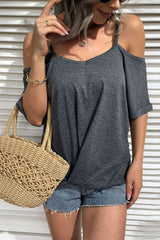 Cold-Shoulder Twist Front Tee Shirt - Shah S. Sahota