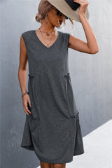 V-Neck Frill Trim Sleeveless Dress - Shah S. Sahota
