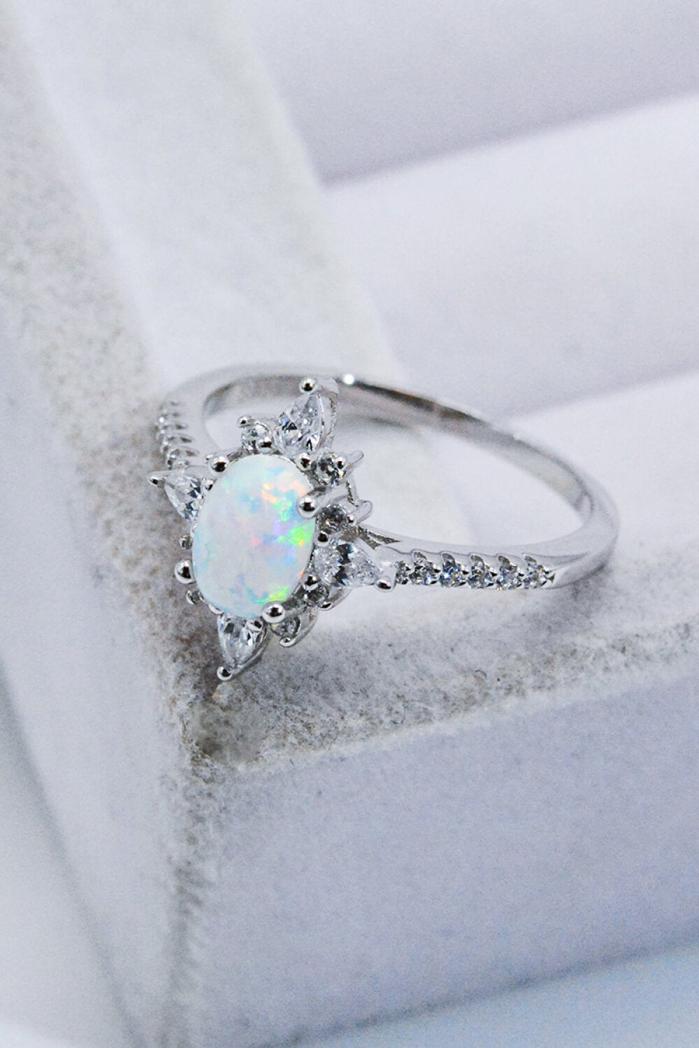 Platinum-Plated Opal and Zircon Ring - Shah S. Sahota
