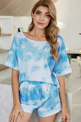Tie-Dye Boat Neck Top and Shorts Lounge Set - Shah S. Sahota