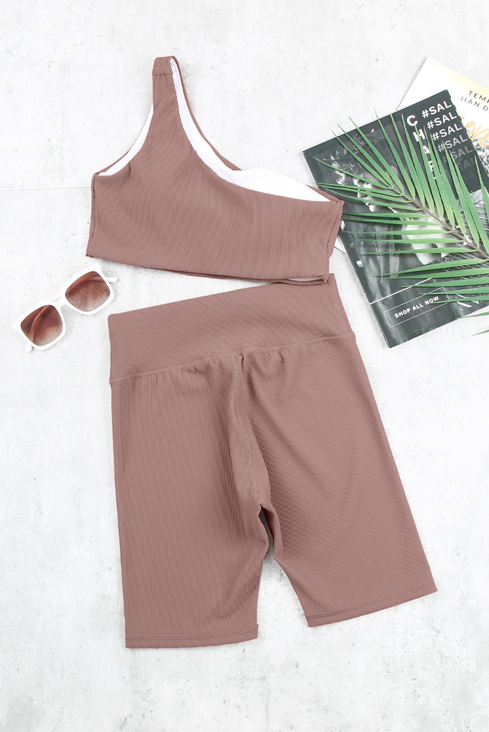 One-shoulder Sports Bra and Biker Shorts Set - Shah S. Sahota