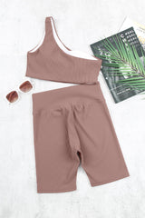 One-shoulder Sports Bra and Biker Shorts Set - Shah S. Sahota