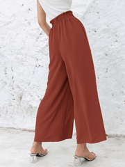 Frill Elastic Waist Wide Leg Pants Without Belt - Shah S. Sahota
