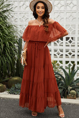Swiss Dot Off-Shoulder Tiered Maxi Dress - Shah S. Sahota