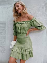 Frill Trim Off-Shoulder Layered Mini Dress - Shah S. Sahota