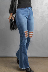 Distressed Raw Hem High-Waist Flare Jeans - Shah S. Sahota
