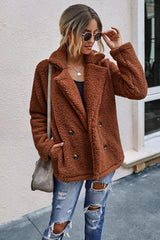 Double Button Lapel Collar Teddy Coat - Shah S. Sahota