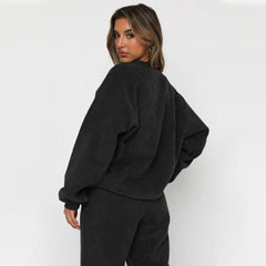 Corduroy Crew Neck Pullover Long Sleeve Sweatshirts & TiePants Two-Piece Sets - Shah S. Sahota