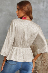 Leopard Three-Quarter Sleeve Peplum Blouse - Shah S. Sahota
