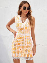 Two-Tone Sleeveless V-Neck Lace Dress - Shah S. Sahota