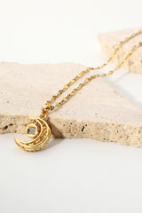 Inlaid Cubic Zirconia Moon Pendant Necklace - Shah S. Sahota