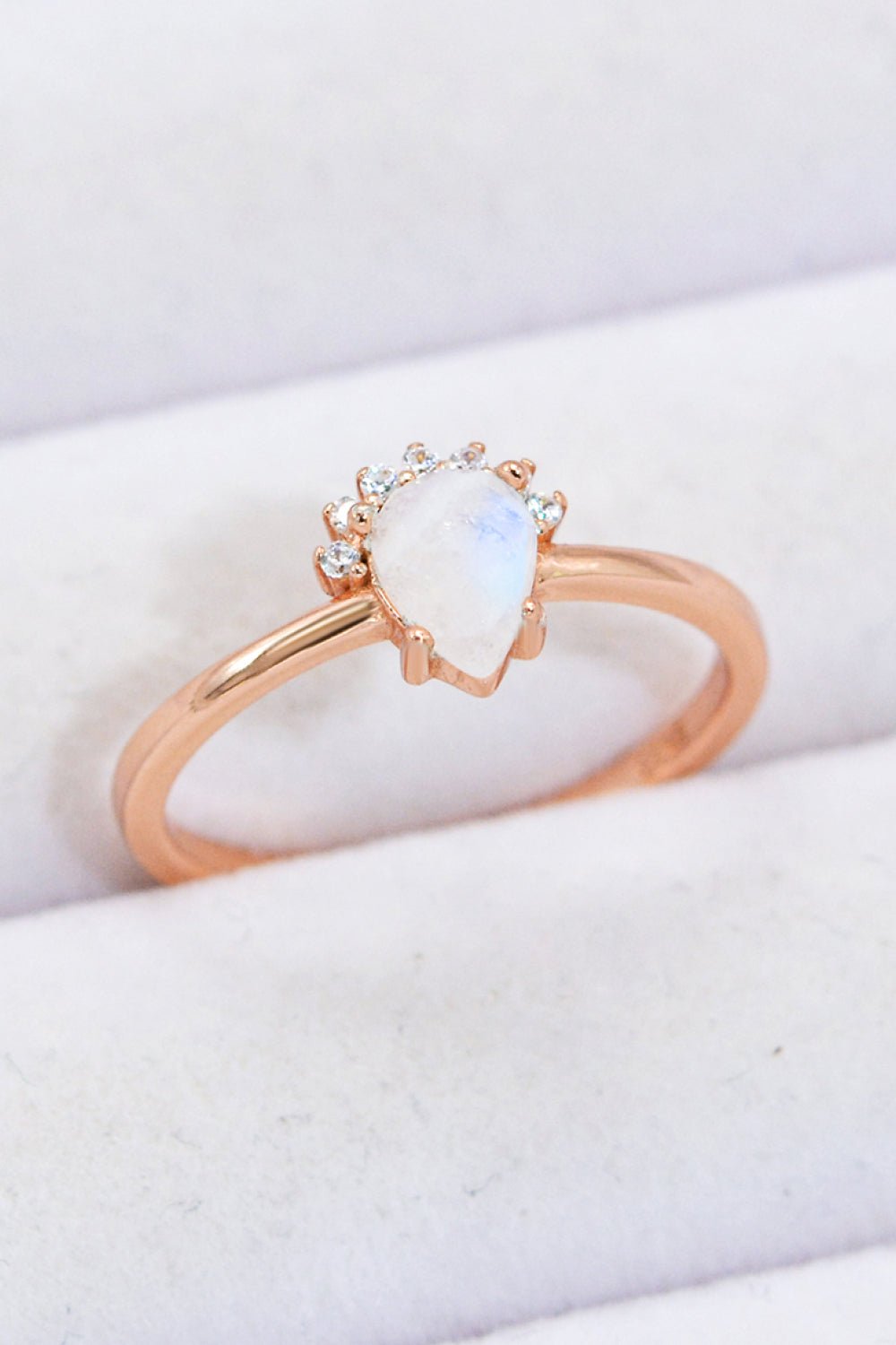 18K Rose Gold-Plated Pear Shape Natural Moonstone Ring - Shah S. Sahota