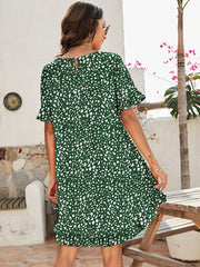 Printed Flounce Sleeve Ruffle Hem Dress - Shah S. Sahota
