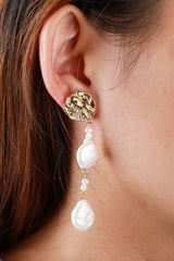 Textured Gold-Plated Pearl Drop Earrings - Shah S. Sahota