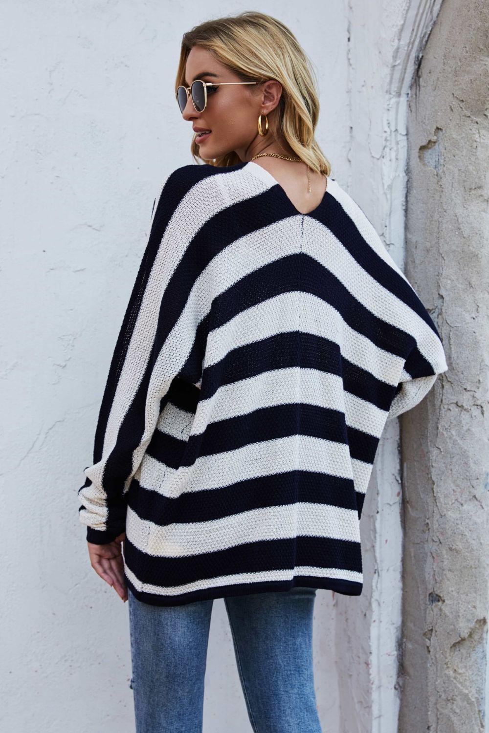 Striped Dolman Sleeve Open Front Cardigan - Shah S. Sahota