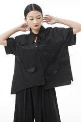 Cutout Pointed Collar Button Front Shirt - Shah S. Sahota