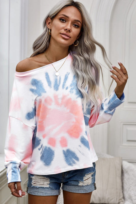 Tie-Dye Boat Neck Batwing Sleeve Tee - Shah S. Sahota
