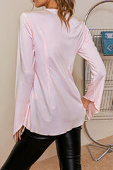 Tie Front Flared Sleeve Curved Hem Top - Shah S. Sahota