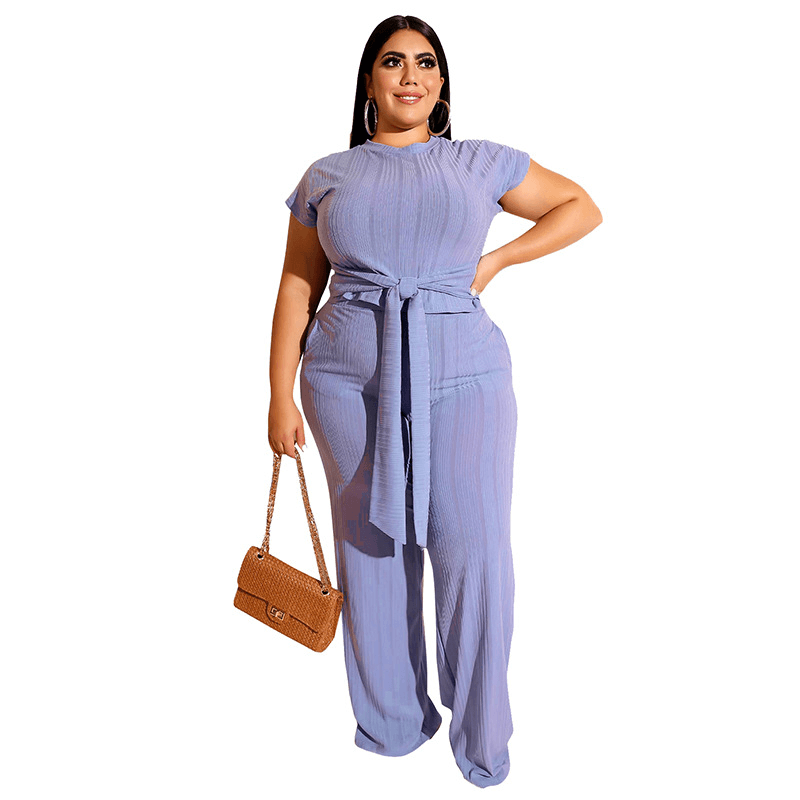 Women's Solid Color Belted Two Piece Set - Shah S. Sahota