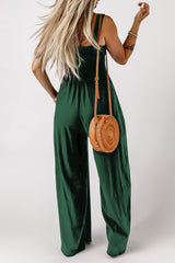 Smocked Square Neck Wide Leg Jumpsuit with Pockets - Shah S. Sahota