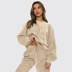 Corduroy Crew Neck Pullover Long Sleeve Sweatshirts & TiePants Two-Piece Sets - Shah S. Sahota