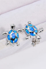 Opal Turtle Platinum-Plated Stud Earrings - Shah S. Sahota