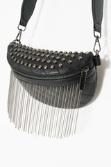 PU Leather Studded Sling Bag with Fringes - Shah S. Sahota