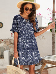 Printed Flounce Sleeve Ruffle Hem Dress - Shah S. Sahota