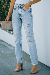 Acid Wash Distressed Jeans with Pockets - Shah S. Sahota