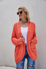 Cable-Knit Curved Hem Open Front Cardigan - Shah S. Sahota