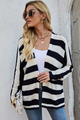 Striped Dolman Sleeve Open Front Cardigan - Shah S. Sahota