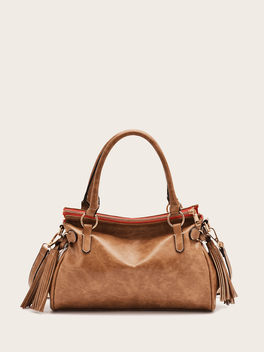 Retro Tassel Solid Color Crossbody Bag - Shah S. Sahota