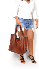 Retro Large Capacity Waxy Leather Tote Bag - Shah S. Sahota