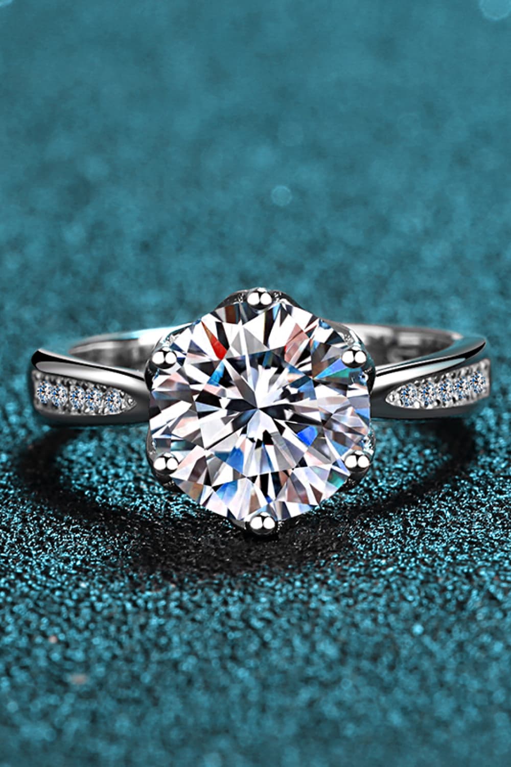 3 Carat Moissanite Rhodium-Plated Side Stone Ring - Shah S. Sahota