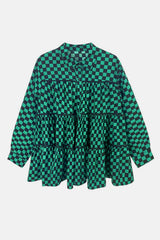 Checkered Button Down Tiered Babydoll Shirt - Shah S. Sahota