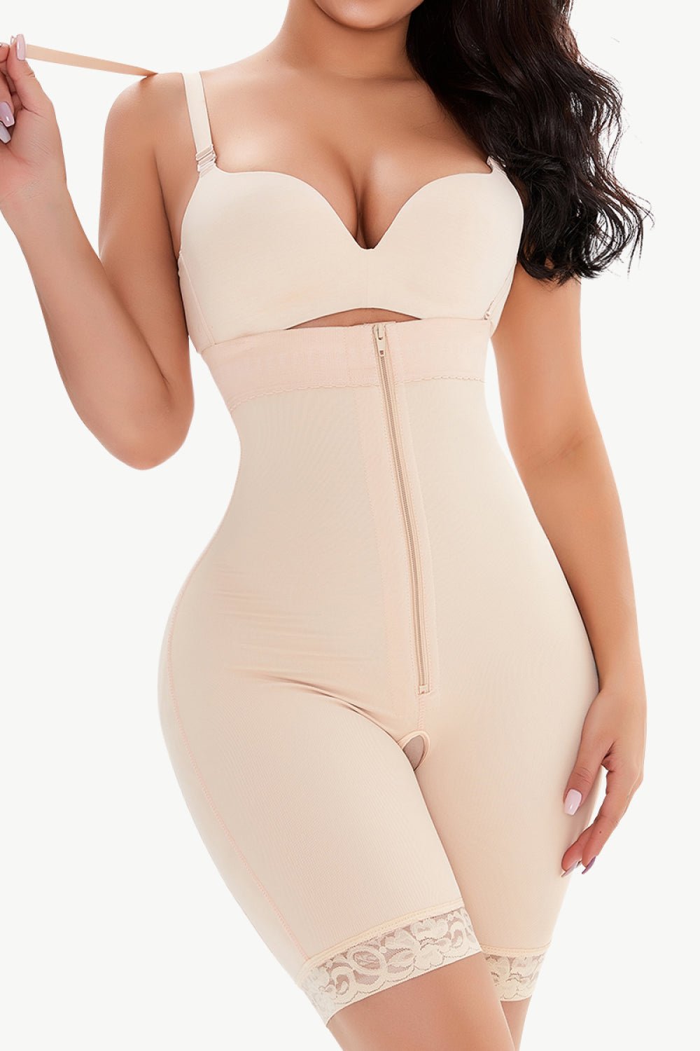 Full Size Lace Detail Zip-Up Under-Bust Shaping Bodysuit - Shah S. Sahota