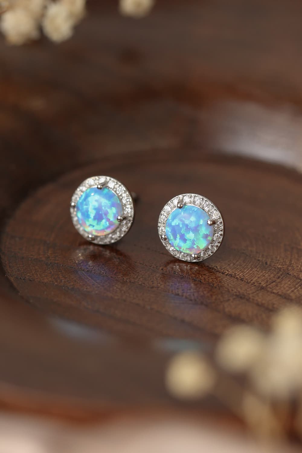 925 Sterling Silver Platinum-Plated Opal Round Stud Earrings - Shah S. Sahota