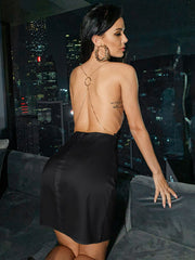 Chain Strap Grommet Detail Backless Mini Dress - Shah S. Sahota