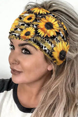 Black Sunflower Graphic Print Wide Headband