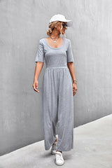 Scoop Neck Half Sleeve Wide Leg Jumpsuit - Shah S. Sahota
