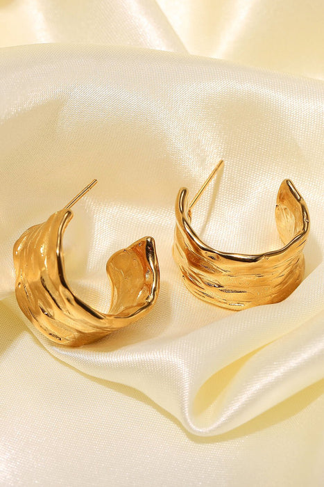 18K Gold-Plated Hammered C-Hoop Earrings - Shah S. Sahota
